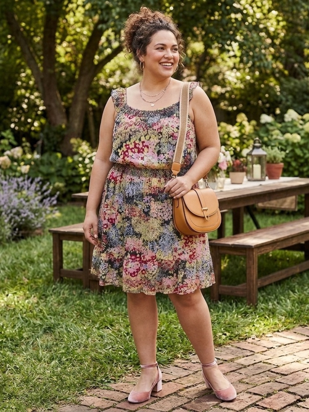 Old Navy Floral Ruffle-Sleeve Dress in Pink, Green & Blue